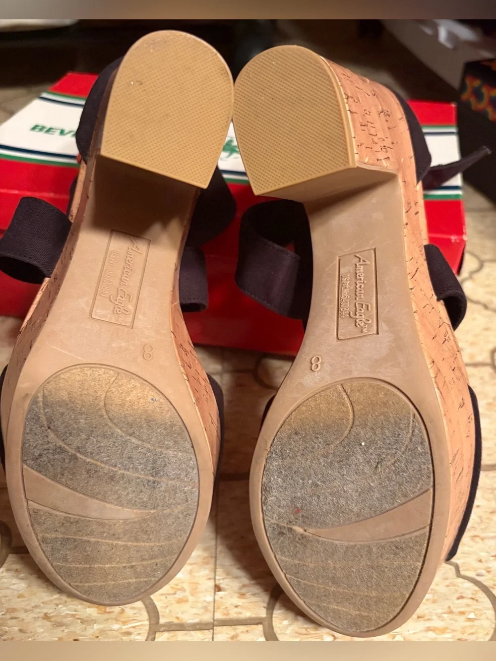 American Eagle Cork Platform with Black Fabric Crisscross strap Sandals